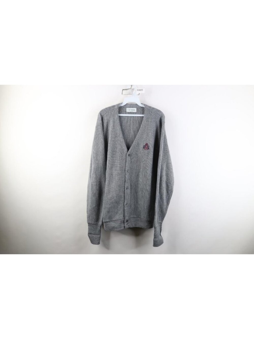 Vintage 90s Izod Mens Large Spell Out Knit Cardigan Sweater Heather Gray USA